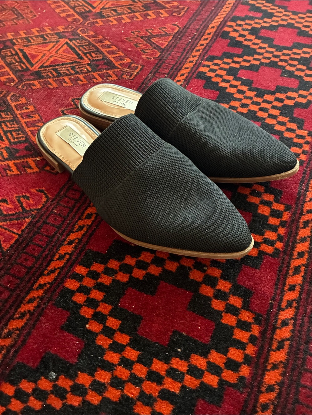 Steven By Steve Madden Black Pointed Knit Mules